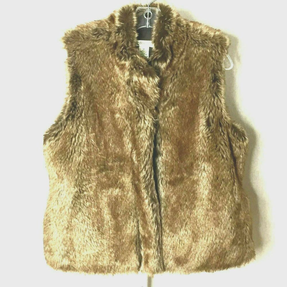 Orvis Women's Vest Sleeveless Faux Fur Full Zip Brown Size Medium‎